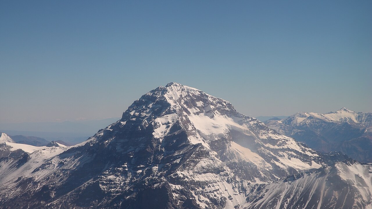 Aconcagua and the Andes seen from the air on the route between Buenos Aires and Santiago