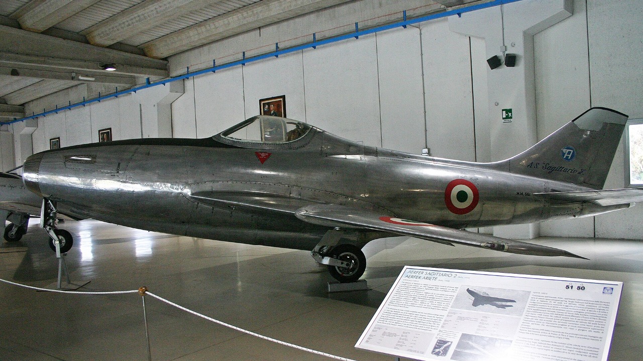 The preserved Aerfer Sagittario 2 MM561 on display at the Italian Air Force Museum at Vigna di Valle