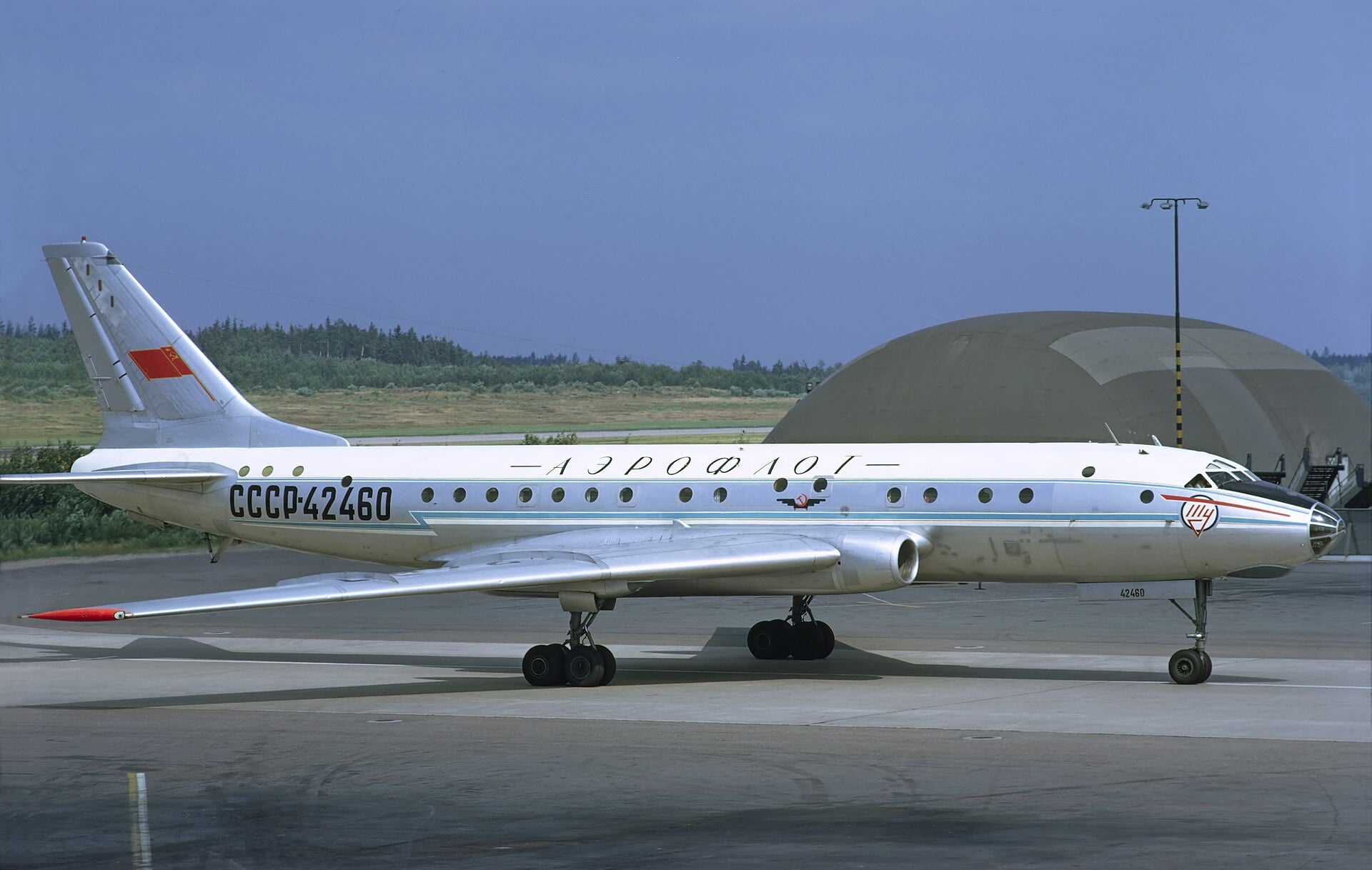 An Aeroflot Tupolev Tu-104A at Arlanda Airport in July 1972