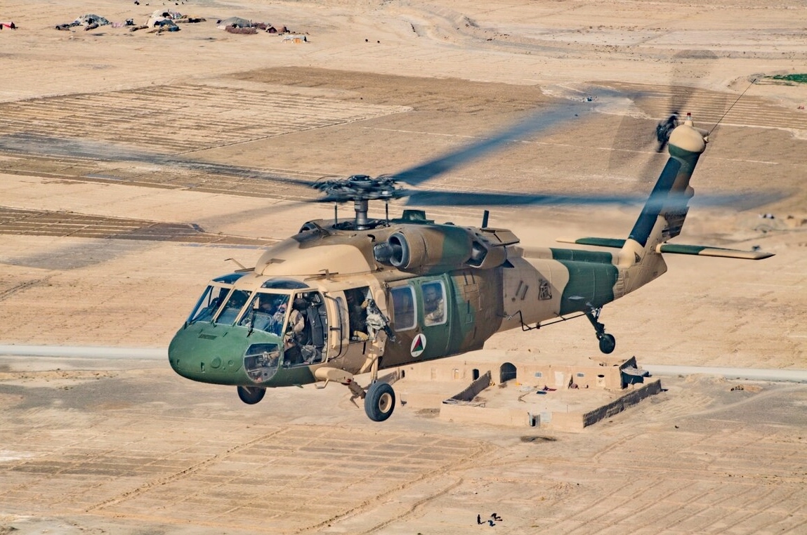 An Afghan Air Force UH-60 Black Hawk in formation