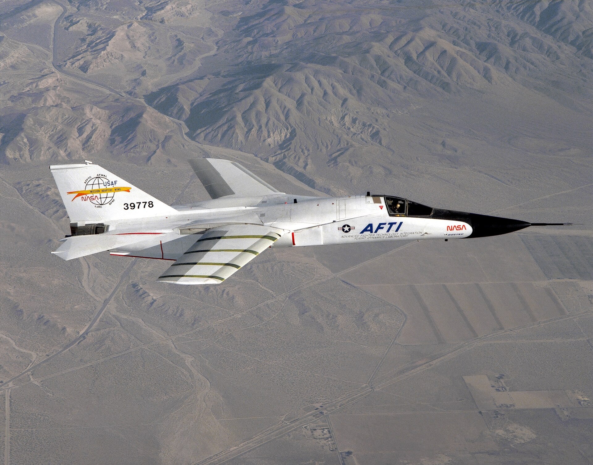 The AFTI/F-111A fitted with the Mission Adaptive Wing in flight