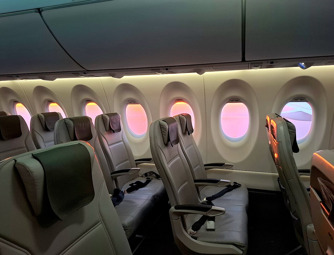 Seats in an airBaltic A220-300 cabin