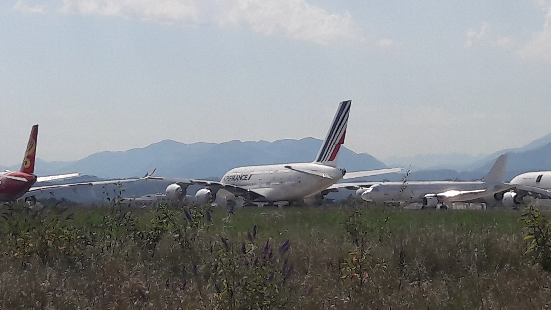 An Airbus A380 parked in the TARMAC Aerosave storage yard at Tarbes-Lourdes-Pyrenees Airport in France