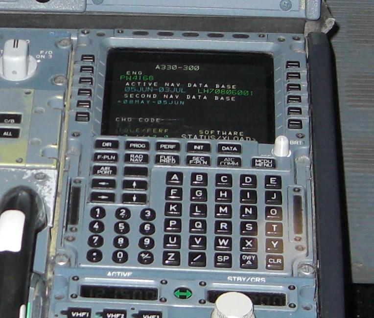 An Airbus MCDU, the control unit through which pilots enter the cost index