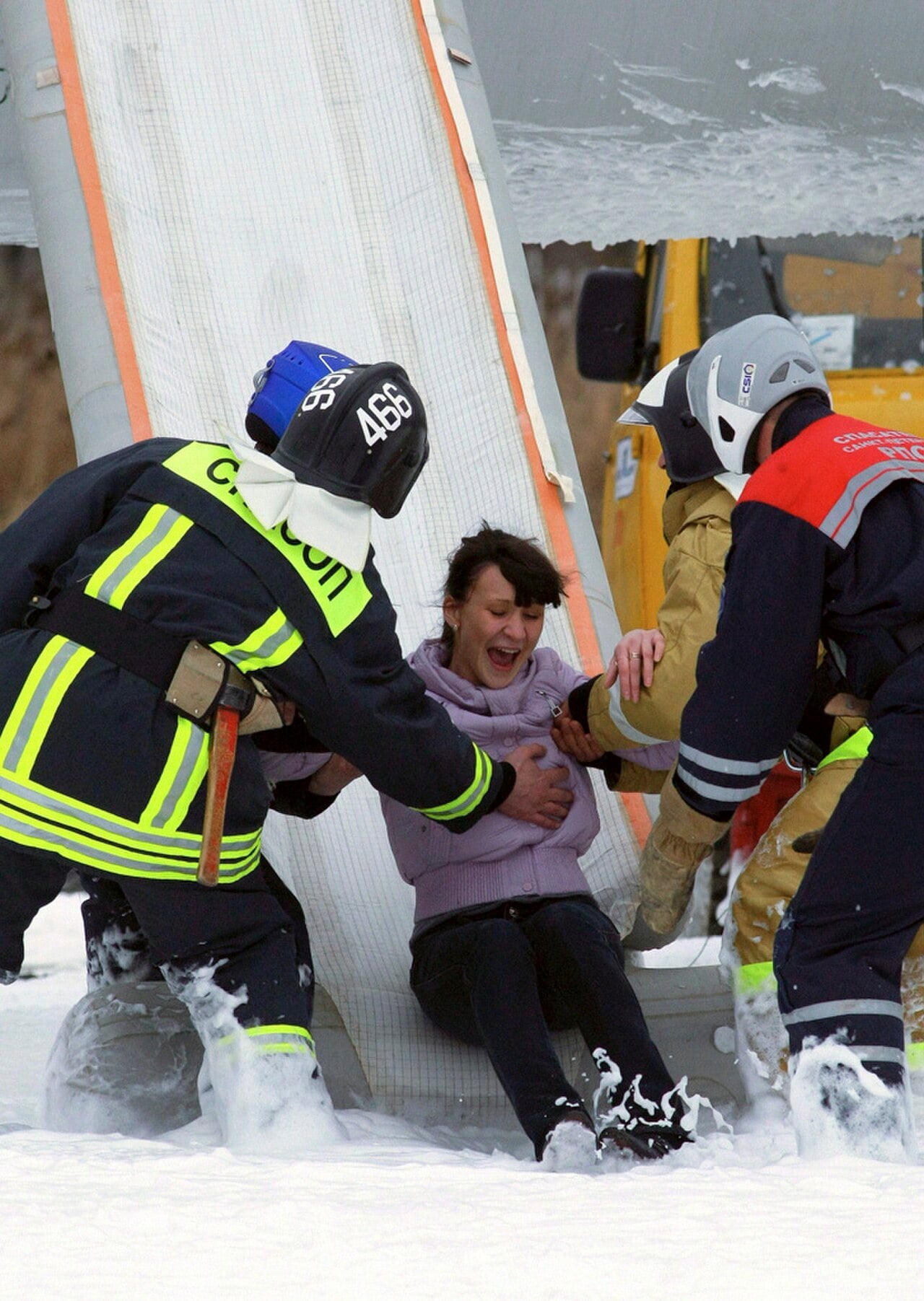 Emergency services taking part in an evacuation and rescue exercise at St Petersburg Pulkovo airport