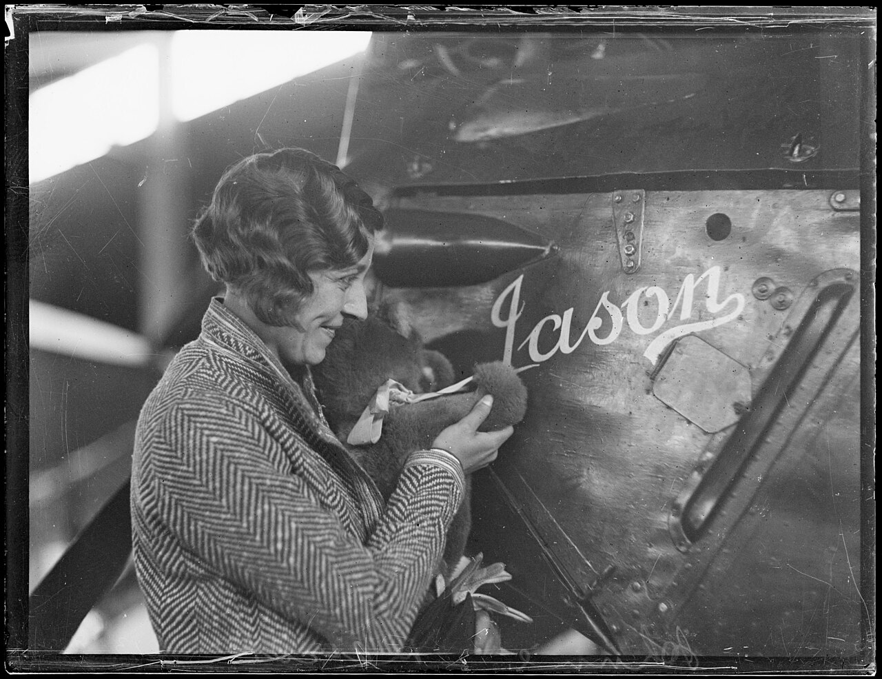 Amy Johnson beside her aircraft Jason in Australia, 1930