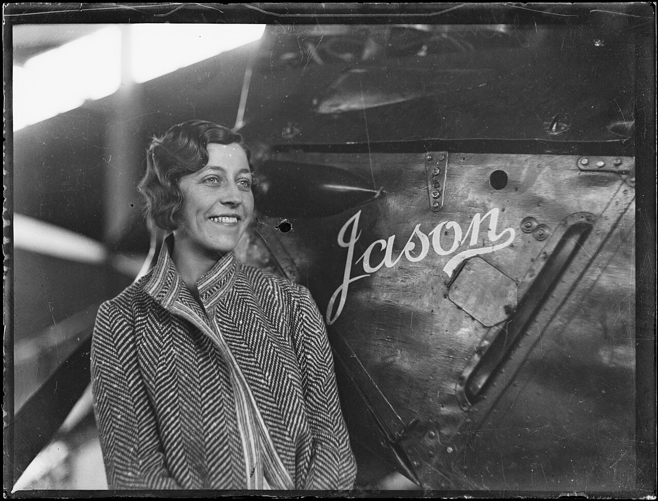 Amy Johnson with her Gipsy Moth Jason, 1930 Amy Johnson standing beside her de Havilland Gipsy Moth Jason in Australia, 1930