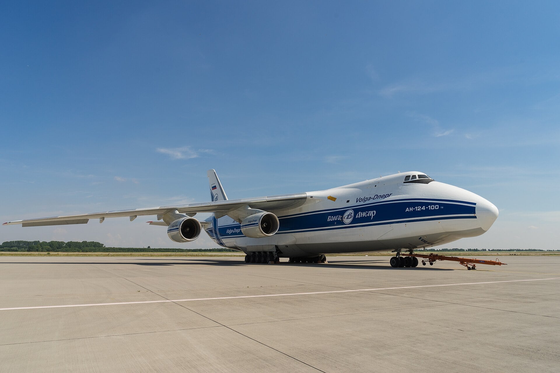 An Antonov An-124-100 heavy freighter parked at Leipzig/Halle Airport