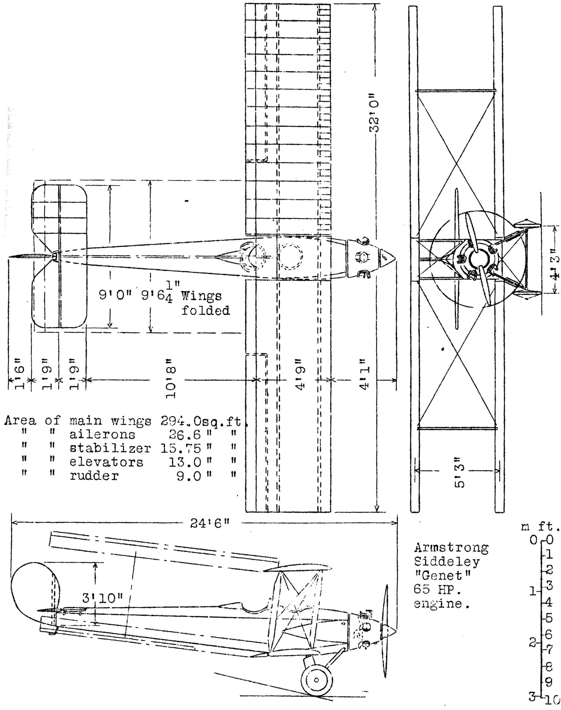 Three-view drawing of the Avro Avian III