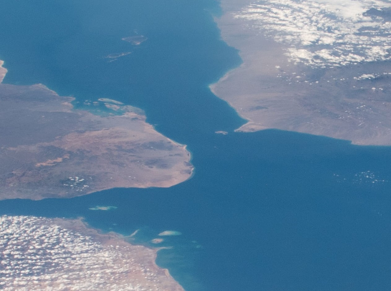 The Bab al-Mandeb Strait between Yemen, Djibouti and Eritrea seen from the International Space Station