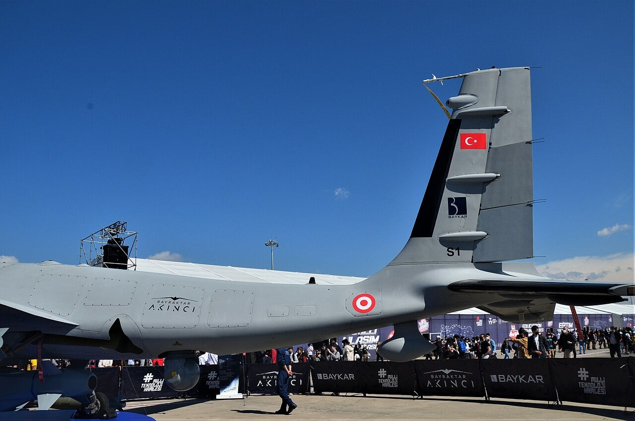 Bayraktar Akinci UCAV at Teknofest Bayraktar Akinci unmanned combat aerial vehicle of the Turkish Armed Forces