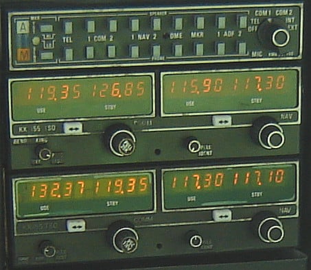A Bendix/King navcom radio stack in the instrument panel of a Cessna 172