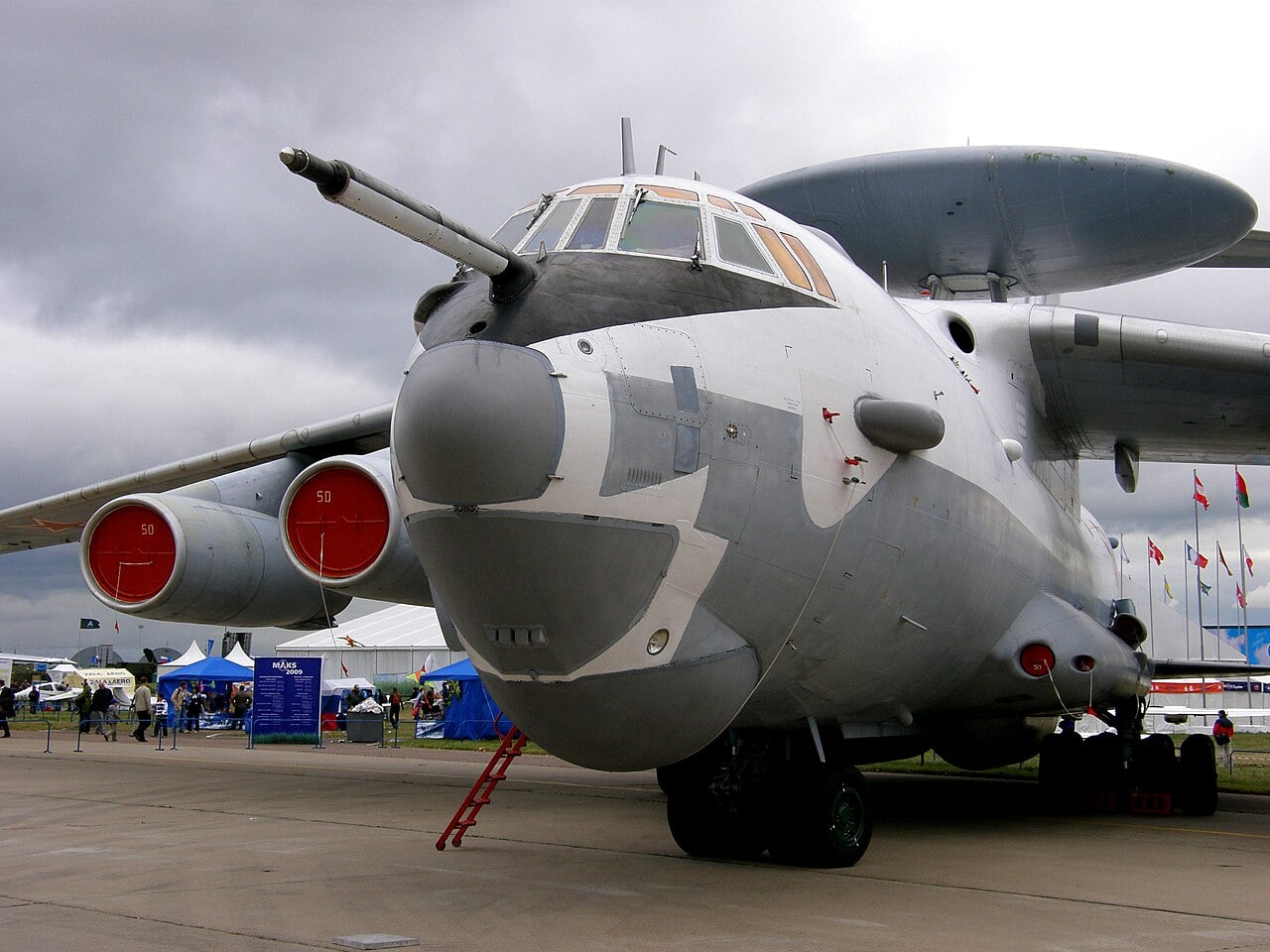 A Beriev A-50 Mainstay airborne early warning and control aircraft with its nine-metre rotodome