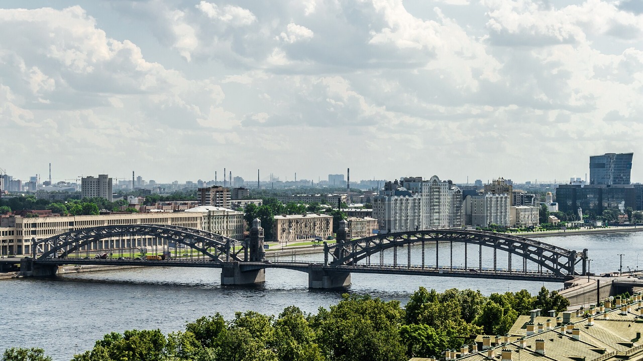 The Bolsheokhtinsky Bridge over the Neva in Saint Petersburg