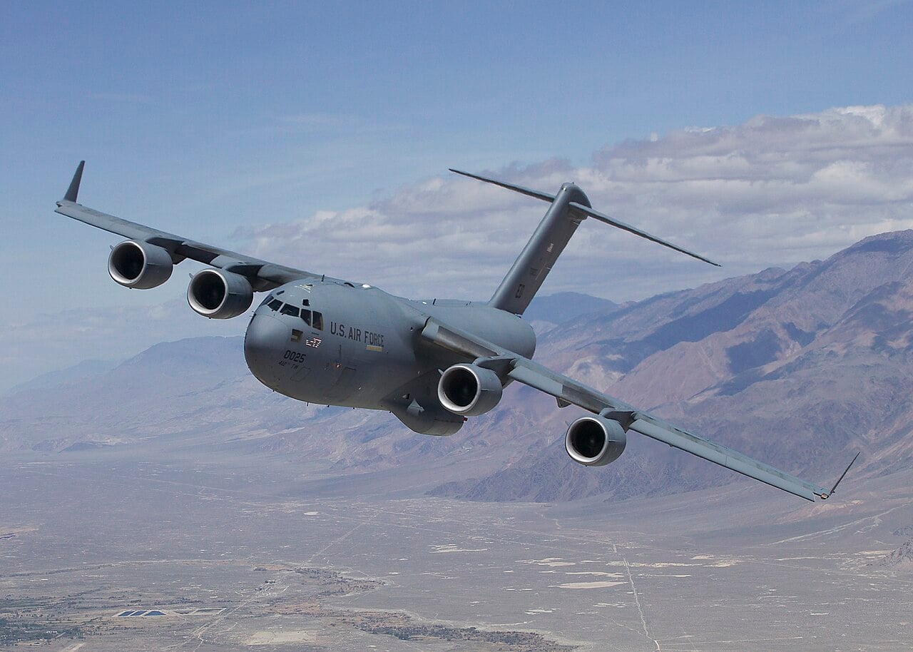 A United States Air Force C-17 Globemaster III in flight
