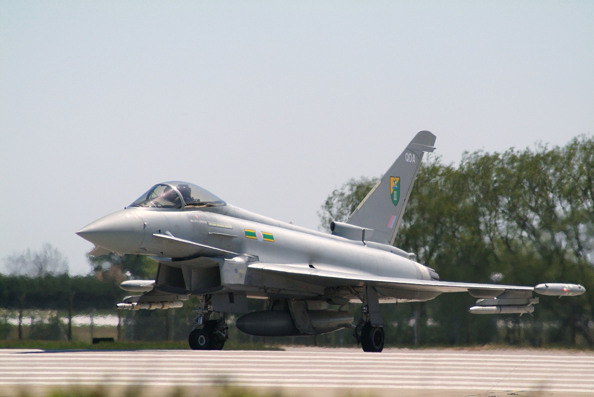 A Royal Air Force Eurofighter Typhoon of No. 3 Squadron with its squadron badge on the fin