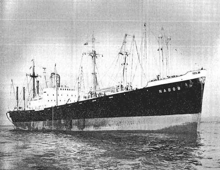 The former escort carrier HMS Nabob, rebuilt as the German cargo liner Nabob, at Vancouver in August 1964