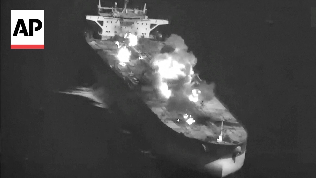 US Central Command targeting footage showing an Iranian crude oil carrier being struck on 5 September 2026