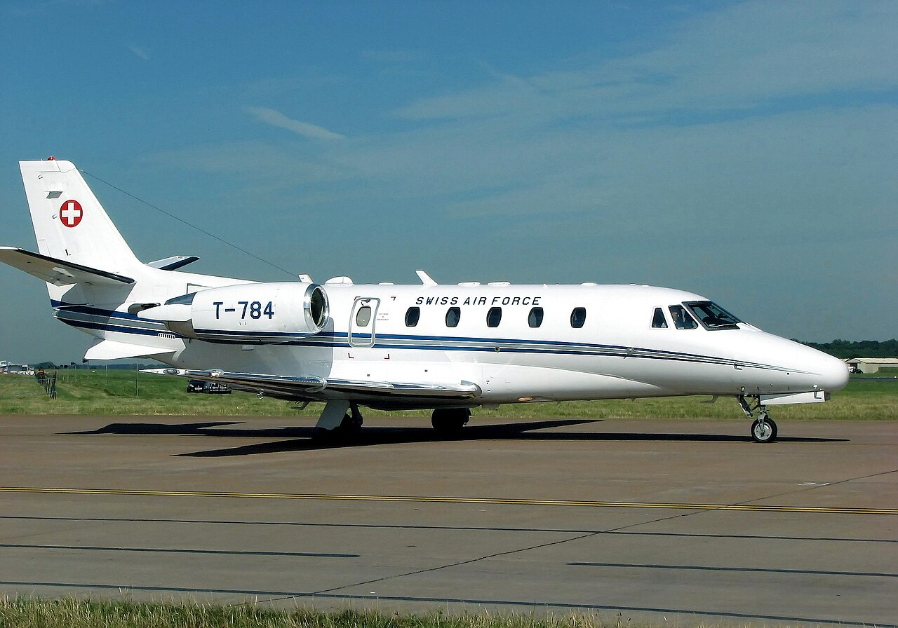 A Cessna 560XL Citation Excel taxiing at RAF Fairford