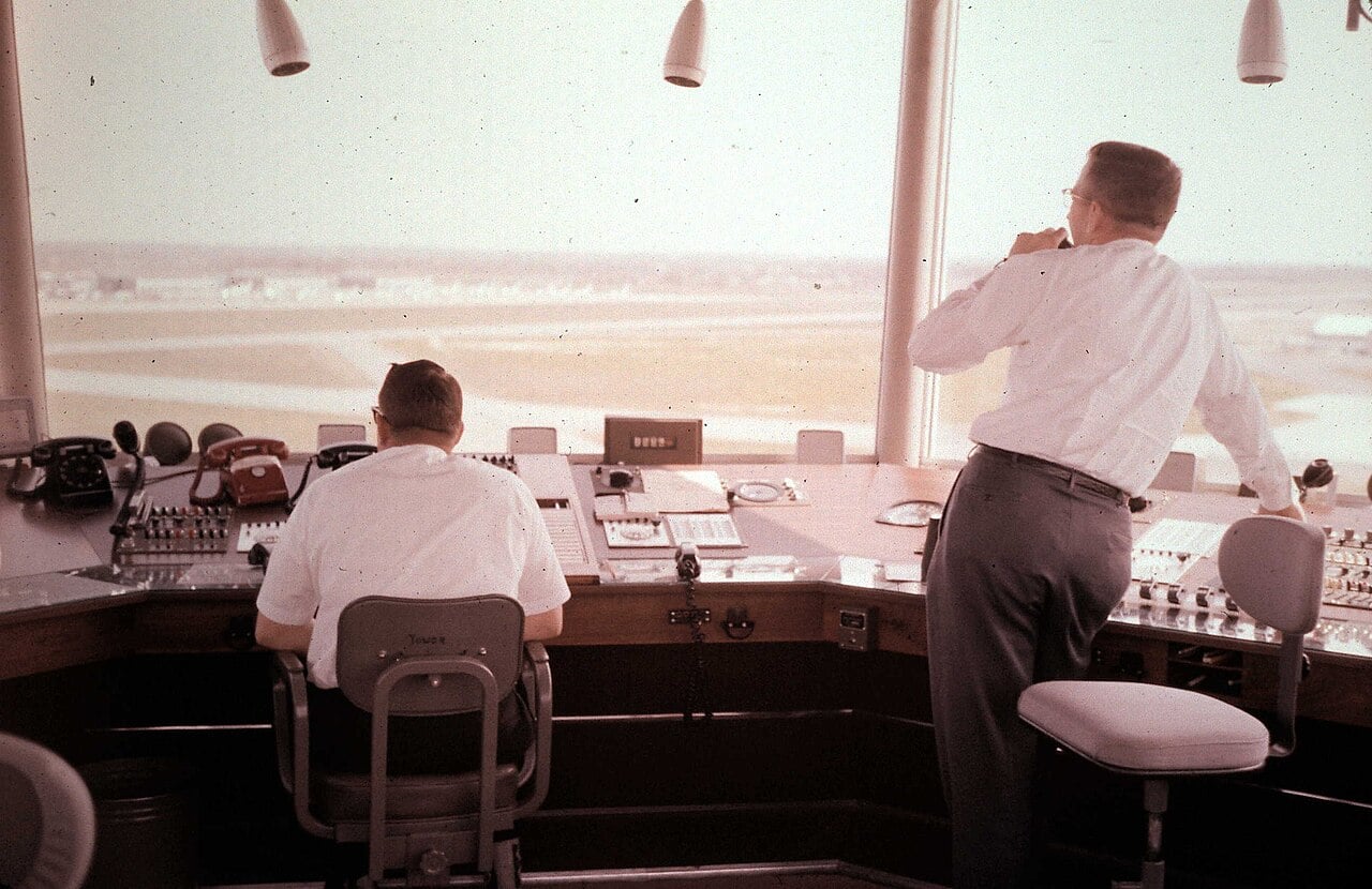 Civilian air traffic controllers at work in Memphis, Tennessee