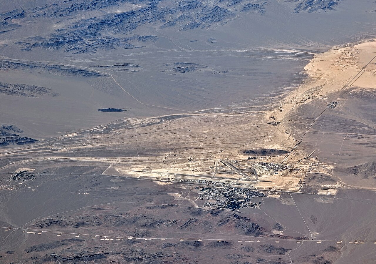Aerial view of Creech Air Force Base and Indian Springs in Nevada