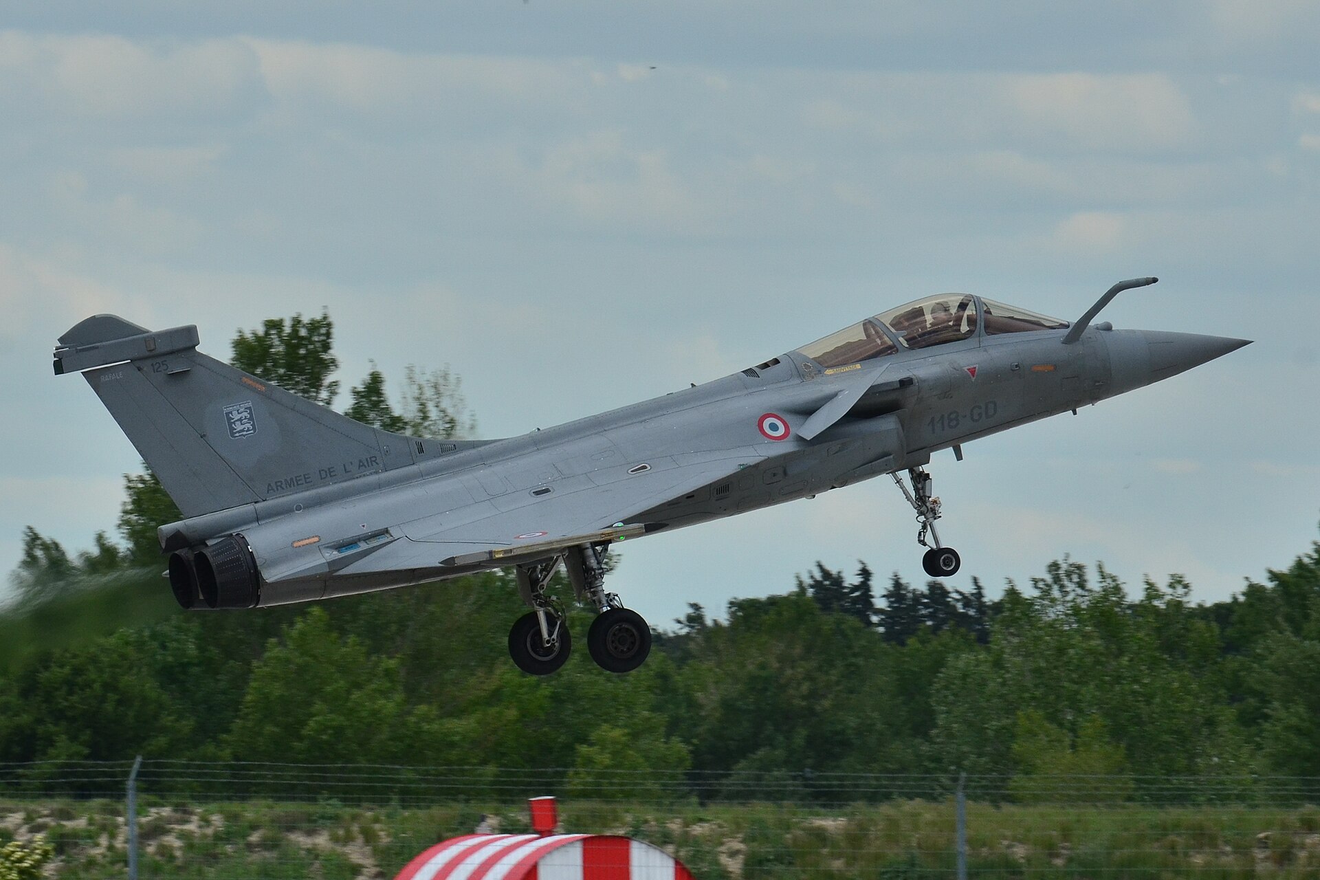 A French Air Force Dassault Rafale C carrying the tactical code 118-GD