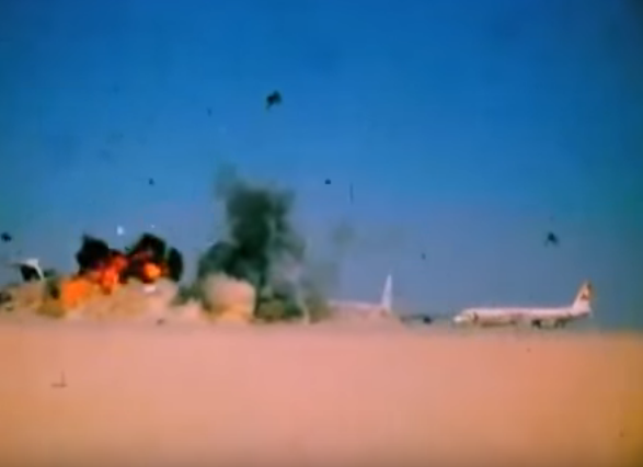 The hijacked airliners destroyed at Dawson’s Field on 12 September 1970