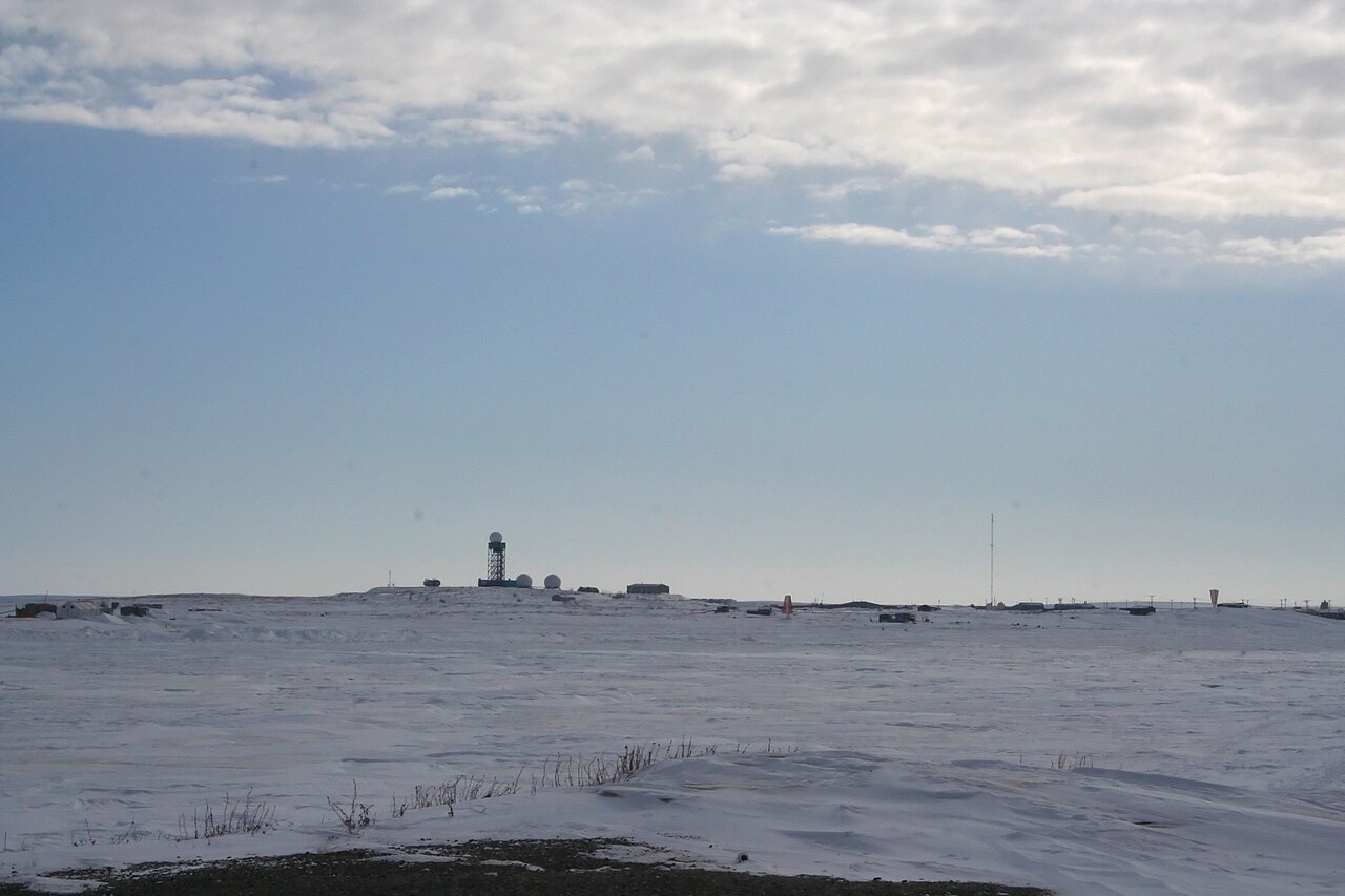DEW Line radar station at Tuktoyaktuk A DEW Line radar station at Tuktoyaktuk seen across the frozen Arctic tundra