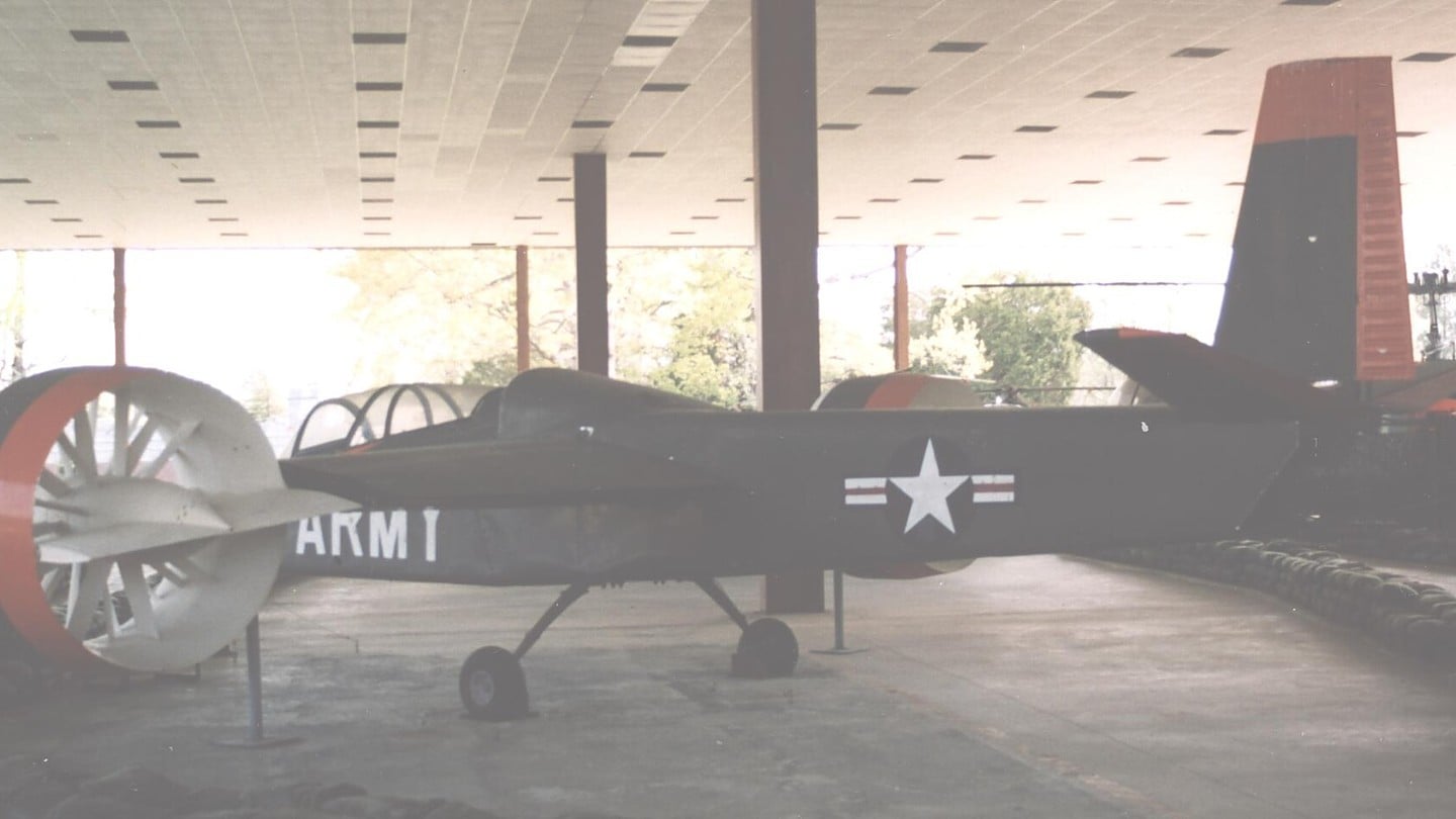Doak VZ-4 preserved, showing wingtip ducted fan Preserved Doak VZ-4 VTOL research aircraft showing its wingtip-mounted tilting ducted fan