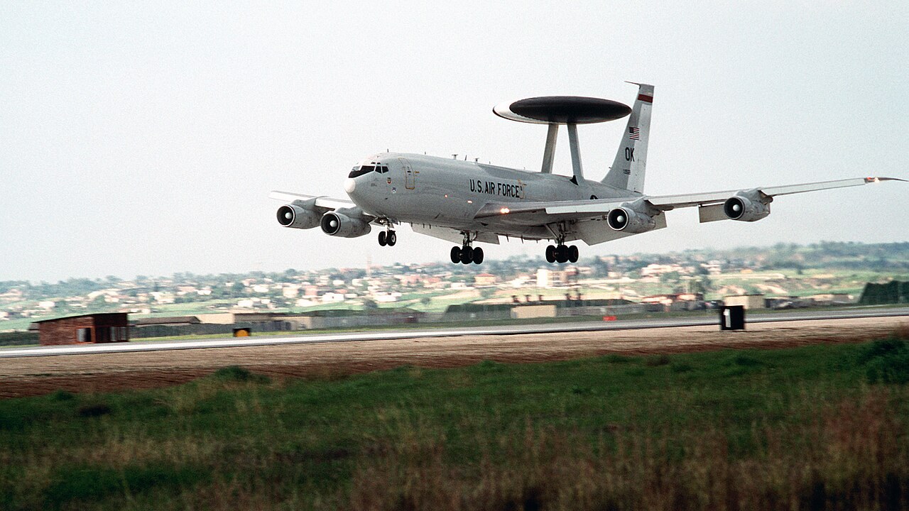 A US Air Force E-3 Sentry AWACS with Oklahoma tail code landing at Incirlik Air Base, Turkey
