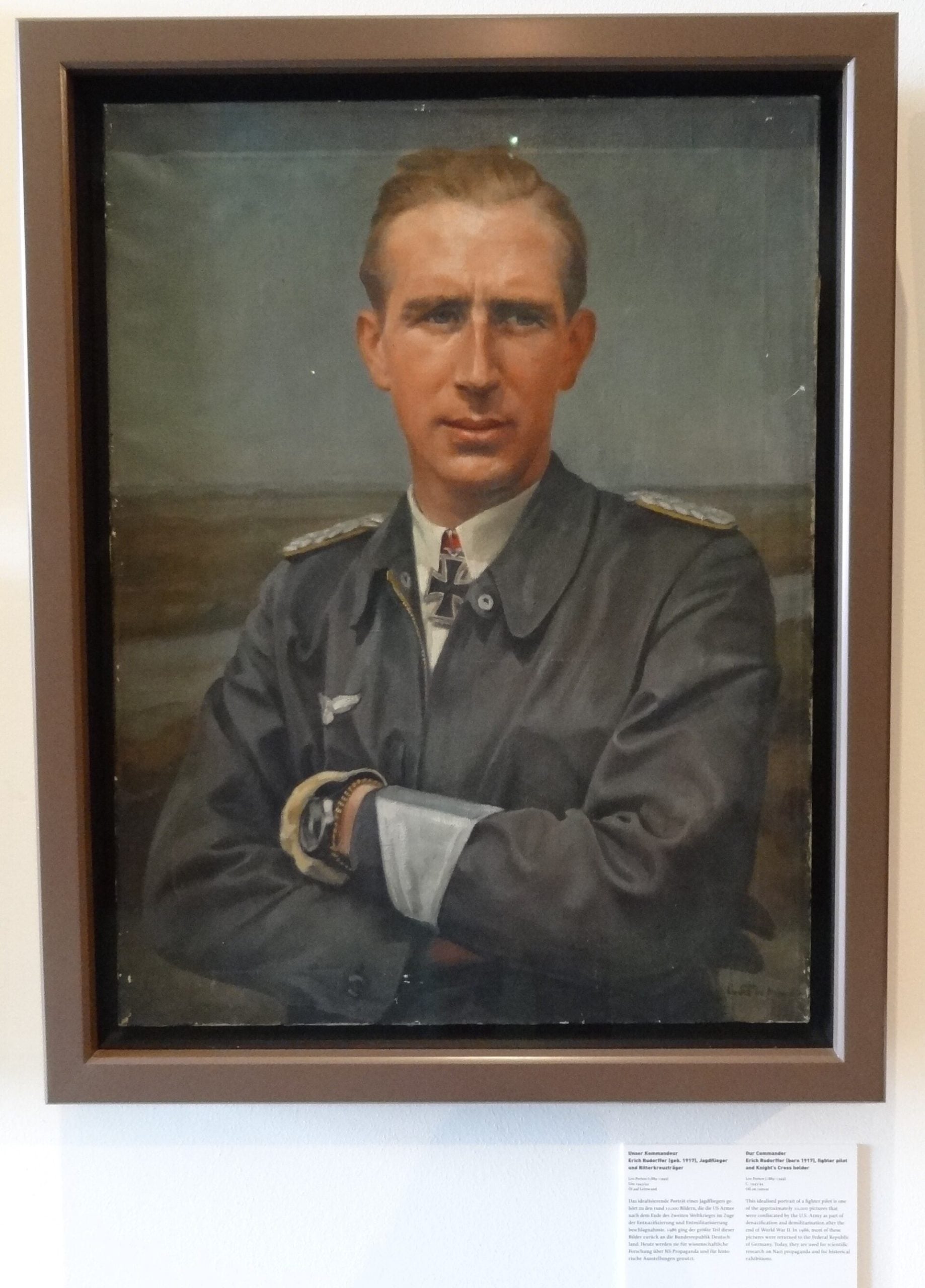 Painted wartime portrait of Erich Rudorffer on display at the Bundeswehr Military History Museum