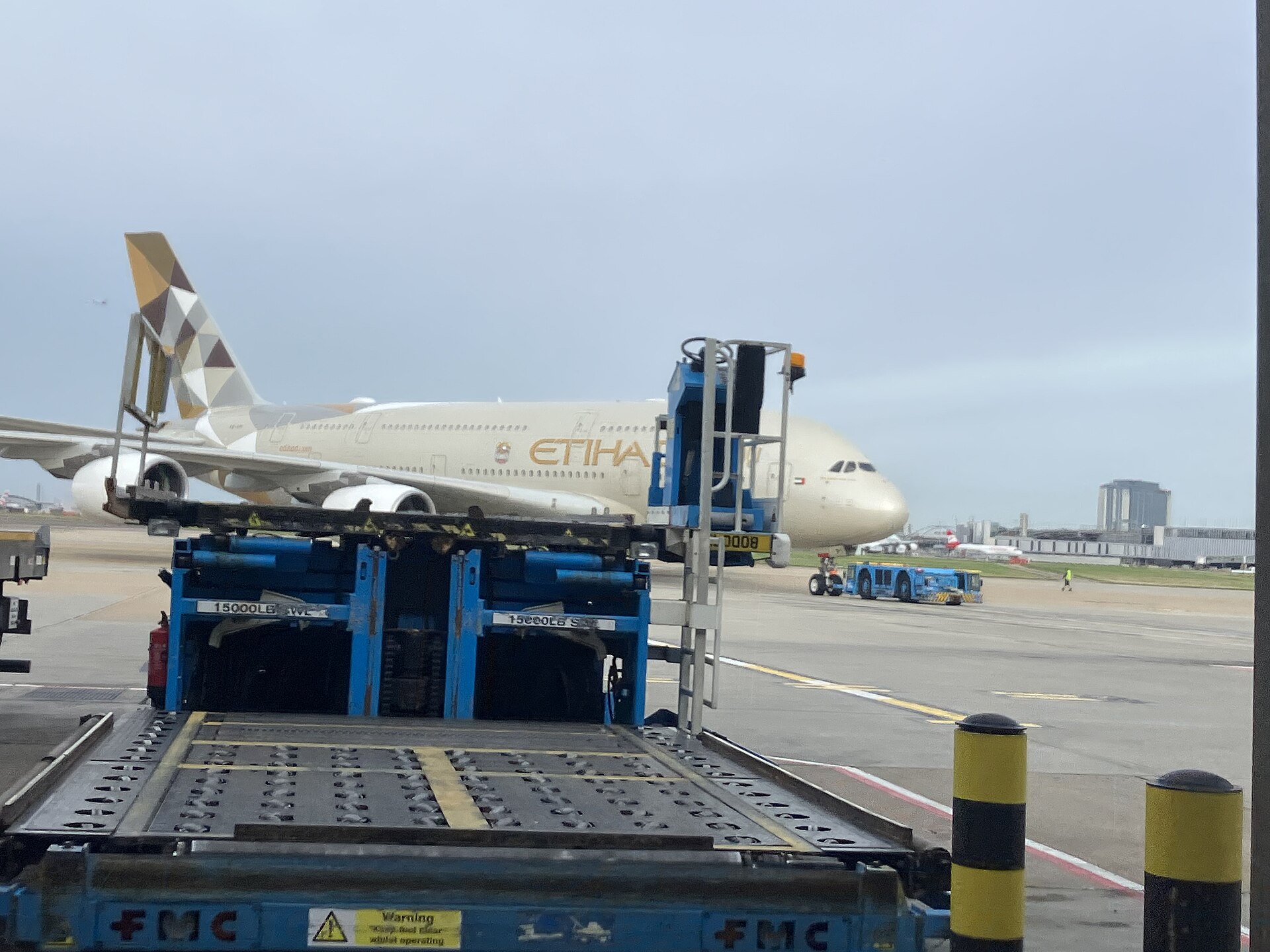 An Etihad Airways Airbus A380-861, registration A6-API, at London Heathrow