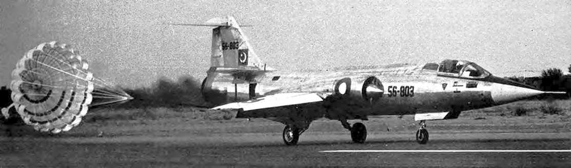 Lockheed F-104 Starfighter rolling out with its drag chute deployed