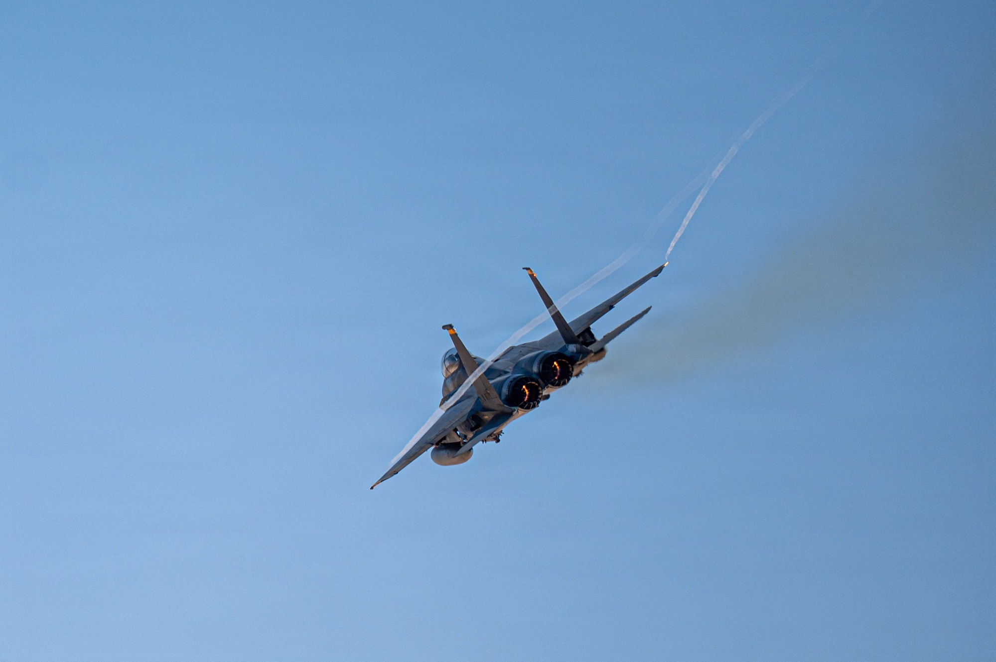 A U.S. Air Force F-15E Strike Eagle takes off from a base in the U.S. Central Command area of responsibility