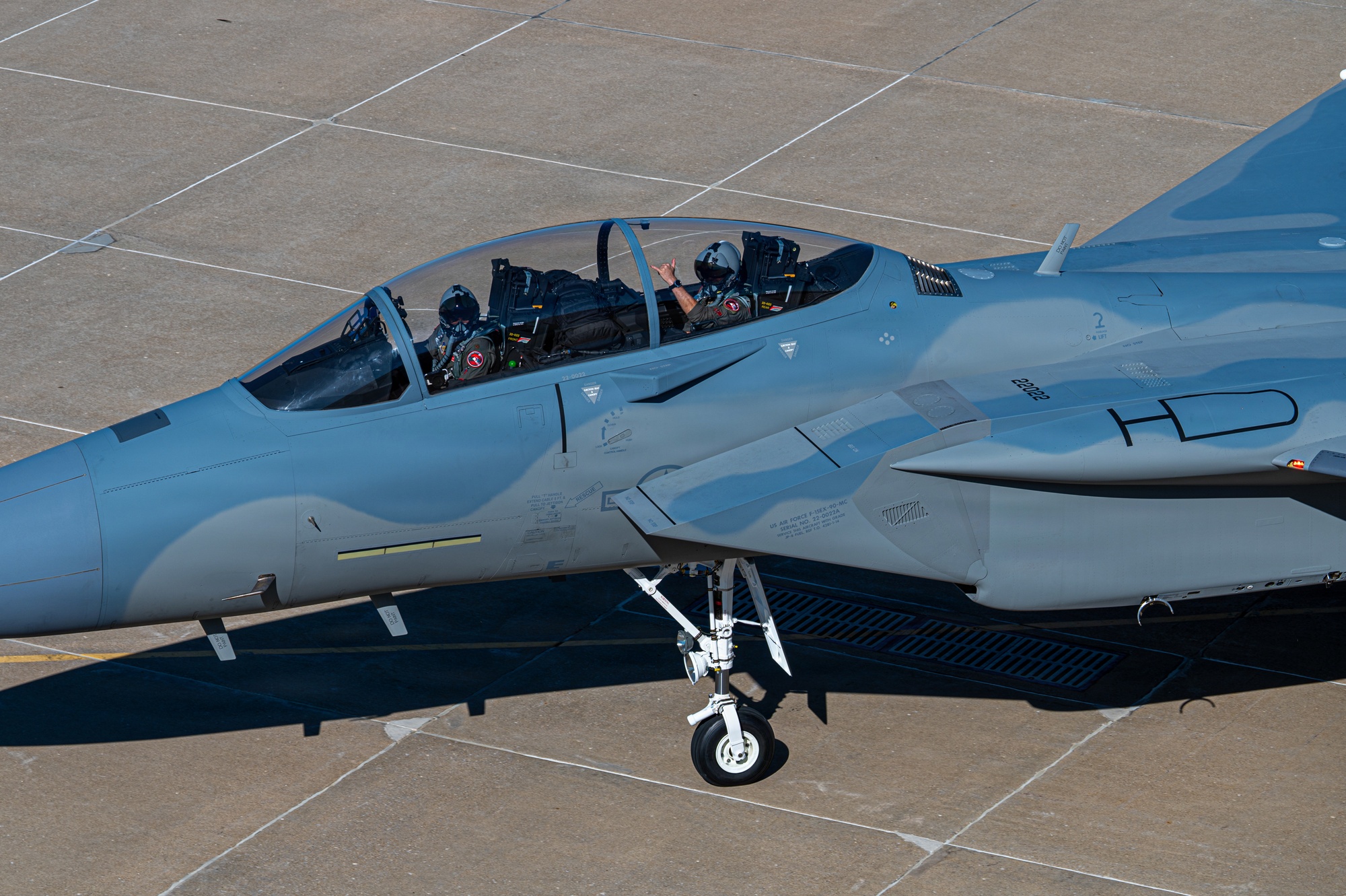 F-15EX Eagle II crew on the ramp at Boeing St. Louis before departure