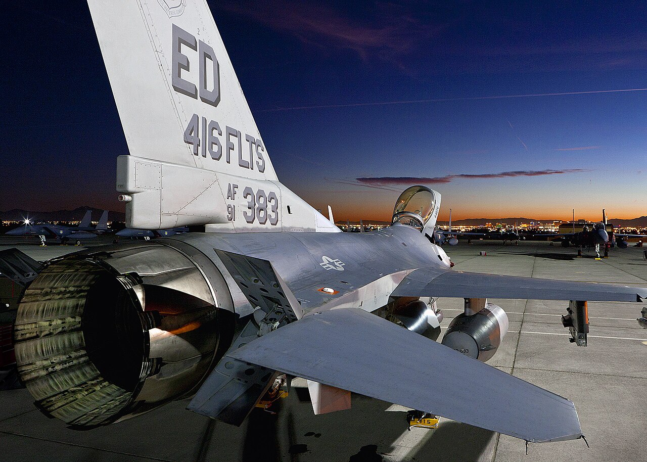 F-16 speed brake panels beside the engine nozzle