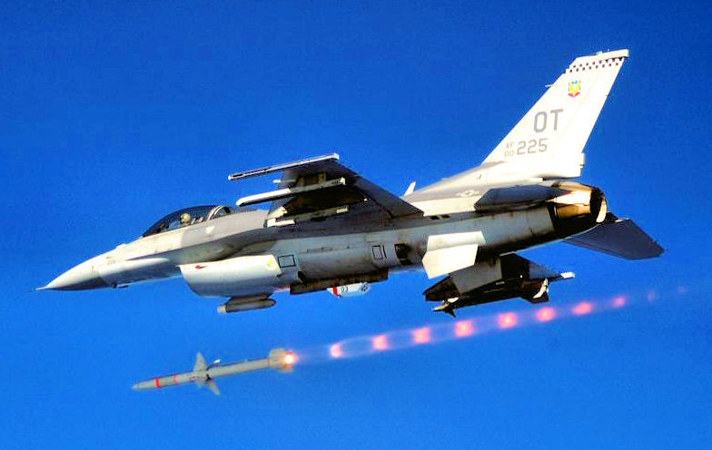 An F-16CJ Block 50 fires an AGM-88 HARM