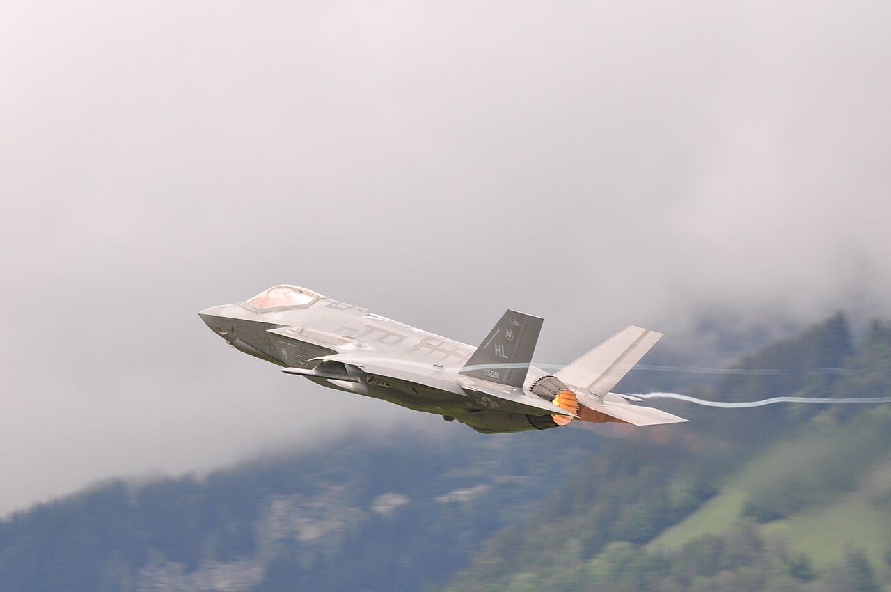 F-35A taking off from Meiringen, Switzerland F-35A Lightning II taking off from Meiringen air base in Switzerland
