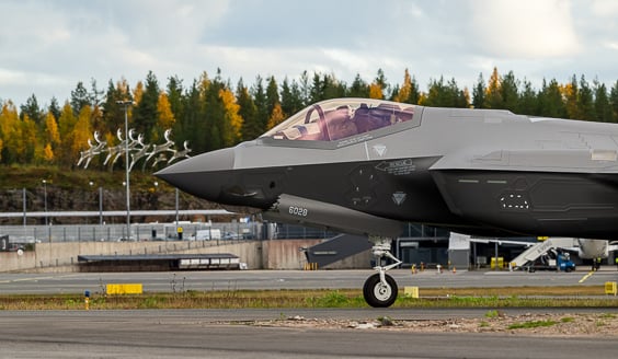 A Finnish Air Force F-35A on the ground at Rovaniemi, Lapland Air Wing