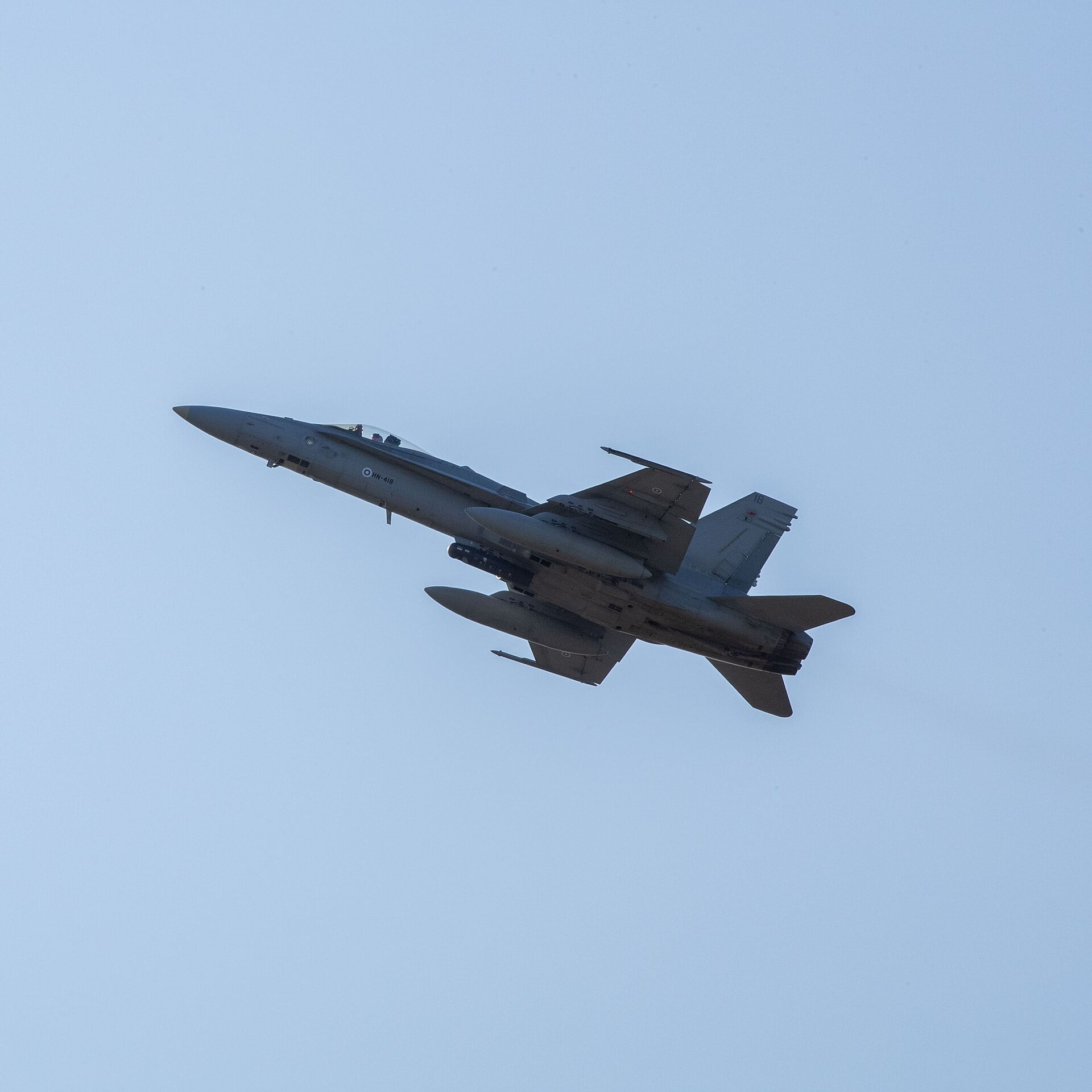 A Finnish Air Force F/A-18 Hornet from Lapland Air Wing flying over Rovaniemi Air Base
