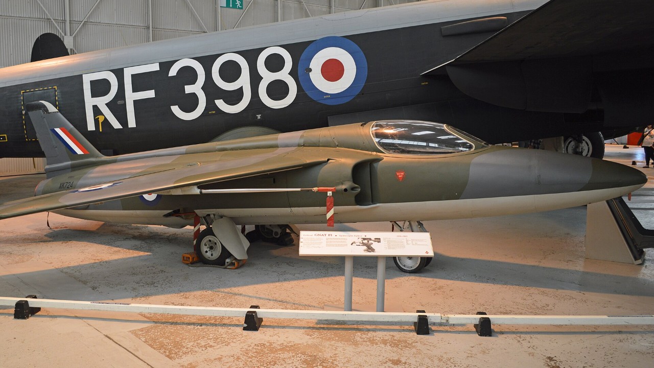 A Folland Gnat F.1, serial XK724, preserved at the RAF Museum Cosford