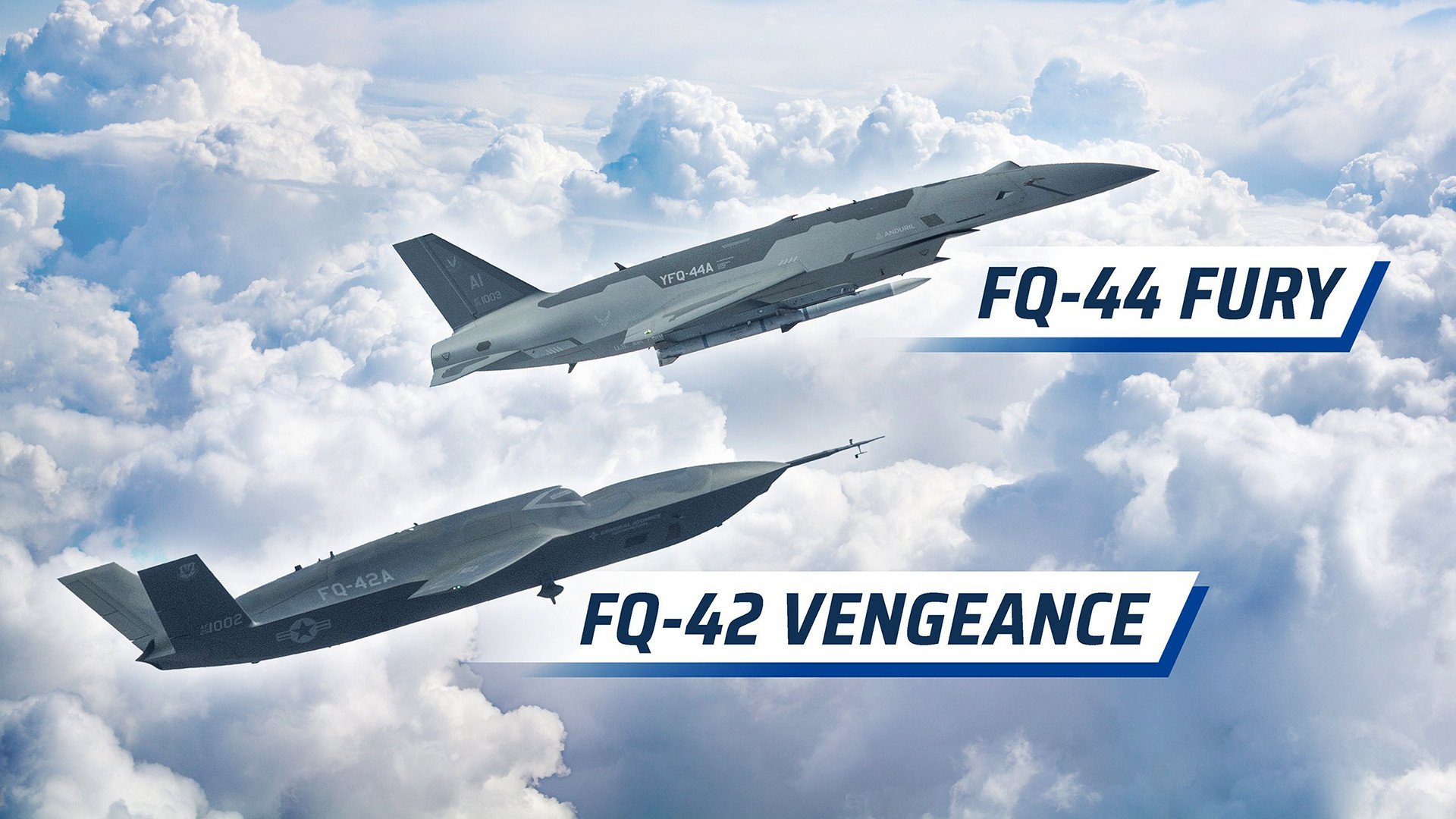 US Air Force composite showing the FQ-42 Vengeance and FQ-44 Fury with their official nicknames
