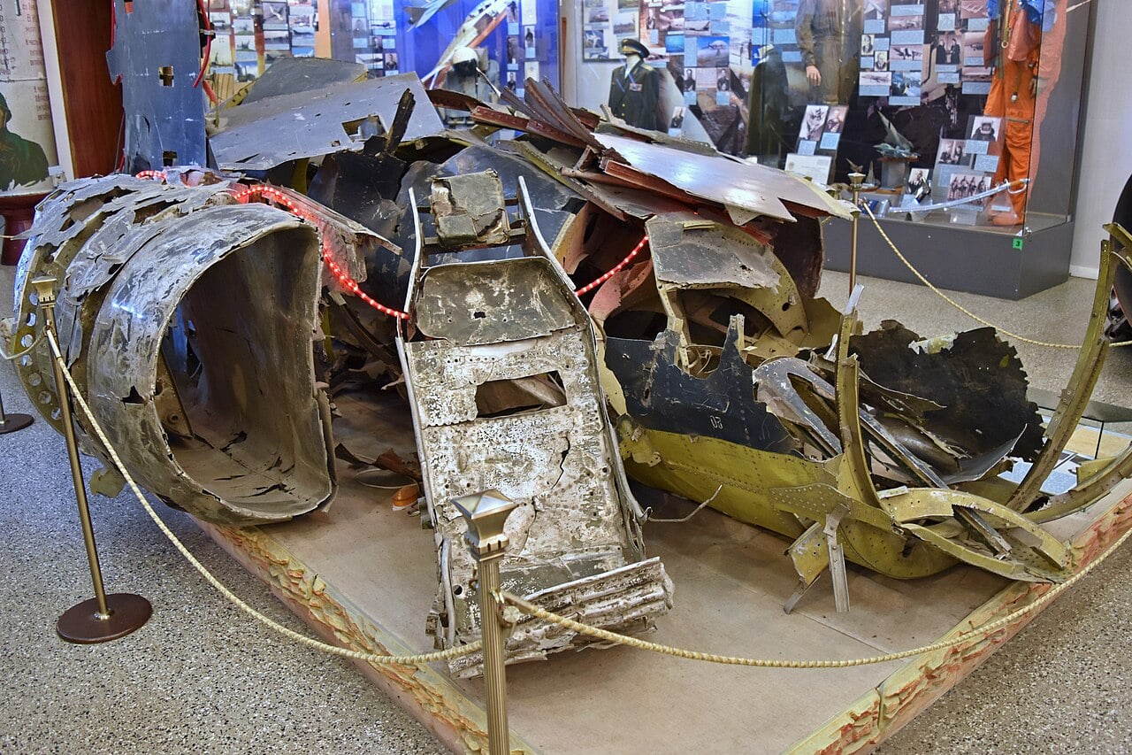 Wreckage of Gary Powers’ U-2, serial 56-6693, on display in Moscow