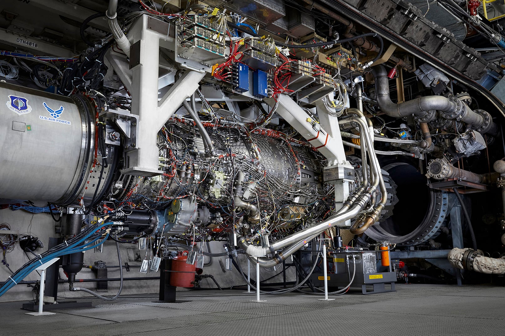 The GE XA100 adaptive cycle engine in a test cell at Evendale, Ohio