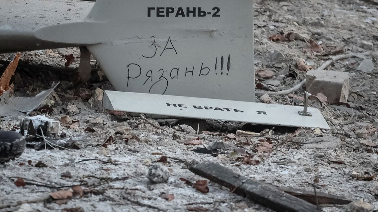 Remains of a downed Geran-2 kamikaze drone recovered in Kyiv