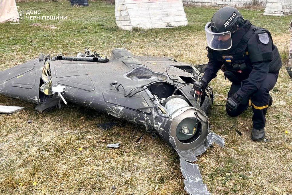 Remains of a Russian Geran-2 Shahed-type drone found in Chernihiv region, December 2025