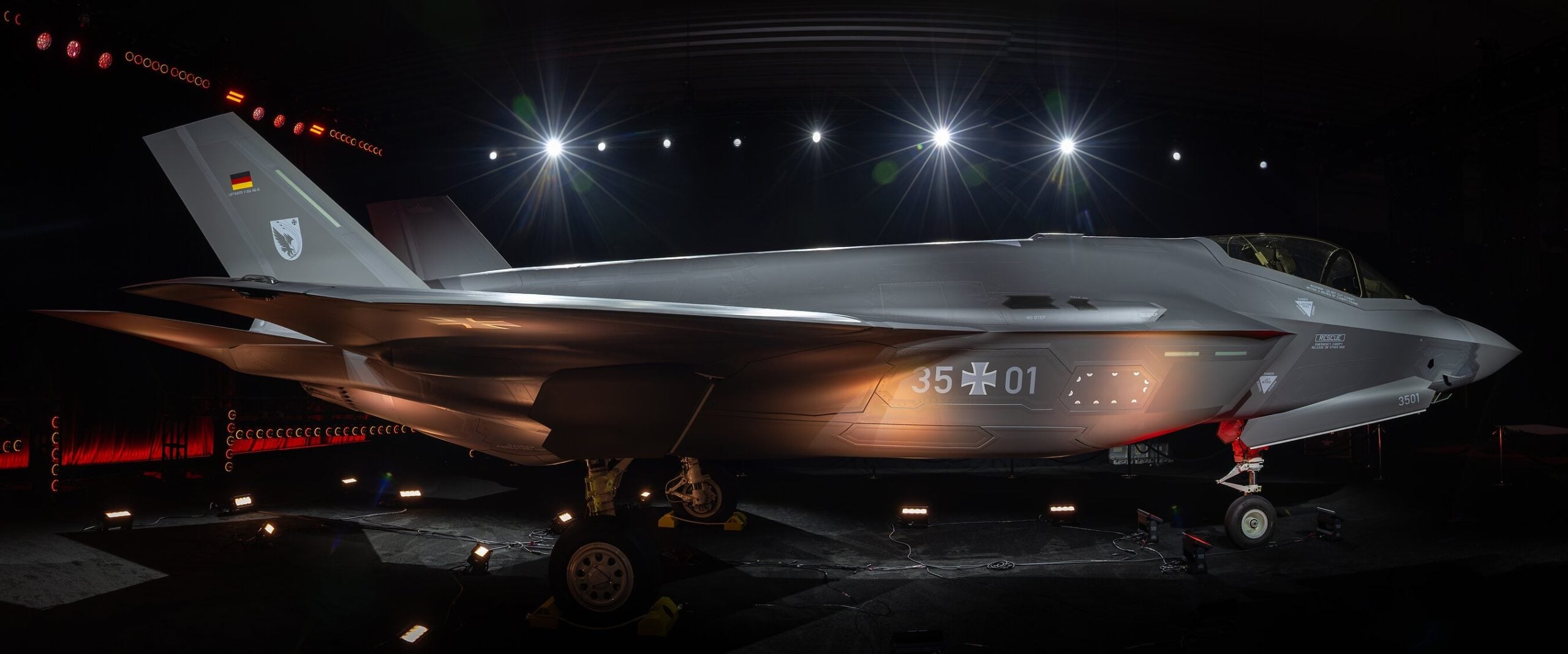 Side view of Germany’s first F-35A Lightning II at the rollout ceremony in Fort Worth, Texas