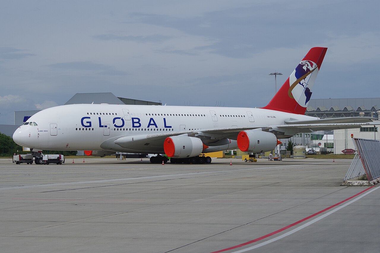 Global Airlines Airbus A380 9H-GLOBL at Dresden in June 2025