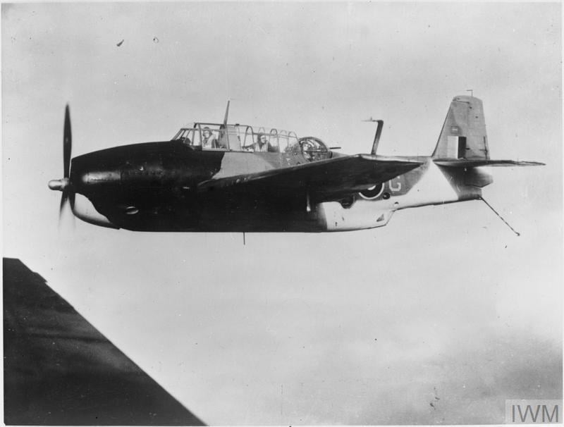 A Fleet Air Arm Grumman Avenger of 846 Squadron returns to HMS Trumpeter after a strike, October 1944