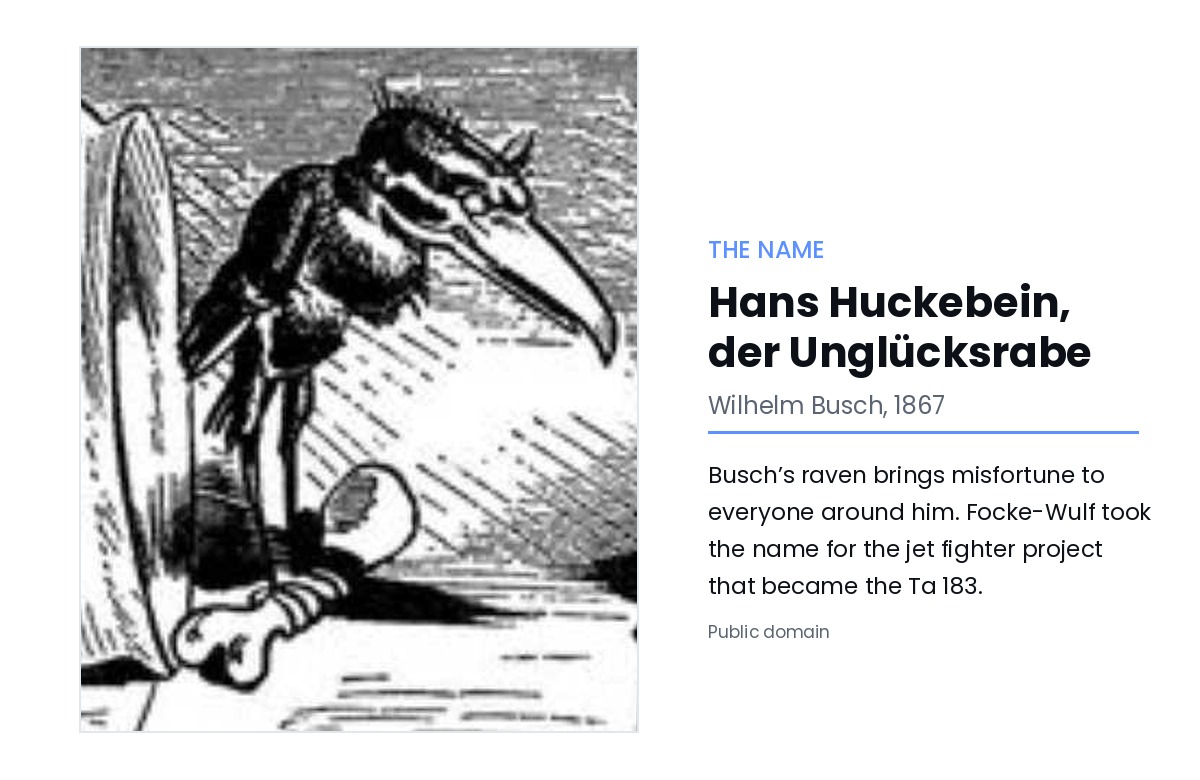 Wilhelm Busch illustration of Hans Huckebein the unlucky raven, 1867, the source of the Ta 183 Huckebein name